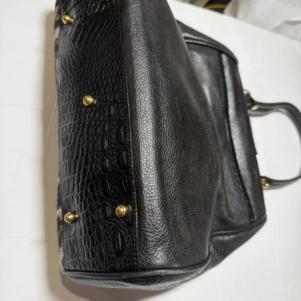 Brahmin Hobo Bag Leopard Print Pony Hair Crocodile Leather Gold Hardware Vintage